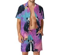 CSIVKEJ Completo estivo da uomo con stampa leopardata fluo e pantaloncini da spiaggia, Panda neon e bambù, L