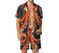 CSIVKEJ Completo estivo da uomo con stampa leopardata fluo e pantaloncini da spiaggia, Polipo, 3XL
