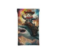 CSIVKEJ Custodia per occhiali da sole per occhiali da sole sacchetto portatile Squeeze morbida pelle PU donne uomini, Gatto Equitazione Shark 6, Taglia unica