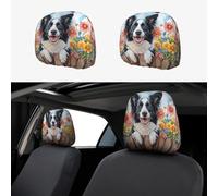CSIVKEJ Cute Border Collie Dog Print Car Poggiatesta Coperture 2 Pezzi Sedile Auto Poggiatesta Protector Fit Most Veicoli Auto Interior Accessori