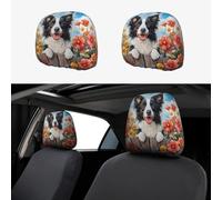 CSIVKEJ Cute Border Collie Dog Print Car Poggiatesta Coperture 2 Pezzi Sedile Auto Poggiatesta Protector Fit Most Veicoli Auto Interior Accessori