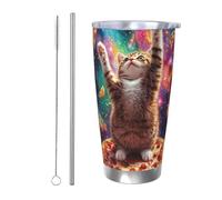 CSIVKEJ Galaxy Pizza Cat Print Tumbler 590 ml in acciaio inox acqua bicchiere isolato tazza con coperchio e cannuccia tazza di ghiaccio caffè si adatta alla maggior parte dei supporti per auto