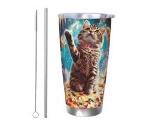 CSIVKEJ Galaxy Pizza Cat Print Tumbler 590 ml in acciaio inox acqua bicchiere isolato tazza con coperchio e cannuccia tazza di ghiaccio caffè si adatta alla maggior parte dei supporti per auto