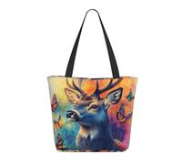 CSIVKEJ Grande borsa tote per le donne borsa da spiaggia portatile riutilizzabile shopping borse della spesa, Cervi e farfalle 2, Taglia unica