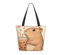 CSIVKEJ Grande borsa tote per le donne borsa da spiaggia portatile riutilizzabile shopping borse della spesa, Bere Capybara 13, Taglia unica
