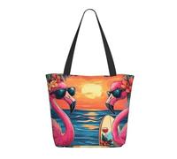 CSIVKEJ Grande borsa tote per le donne borsa da spiaggia portatile riutilizzabile shopping borse della spesa, Fenicottero estivo 8, Taglia unica