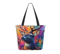 CSIVKEJ Grande borsa tote per le donne borsa da spiaggia portatile riutilizzabile shopping borse della spesa, Cervi e farfalle 3, Taglia unica