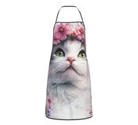 CSIVKEJ Grembiule per donne e uomini con tasca da cucina grembiule da chef per cucinare cottura giardino, Gatto Con Fiore 2, 52 X 72 cm