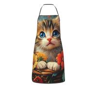 CSIVKEJ Grembiule per donne e uomini con tasca da cucina grembiule da chef per cucinare cottura giardino, Bellissimi fiori di gatto 18, 52 X 72 cm