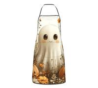 CSIVKEJ Grembiule per donne e uomini con tasca da cucina grembiule da chef per cucinare cottura giardino, Zucca fantasma di Halloween 15, Taglia unica