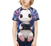 CSIVKEJ Maglietta a maniche corte per ragazzi e ragazze, girocollo, 6-16 anni, Axolotl Giocare Giochi 19, 14-16 Years
