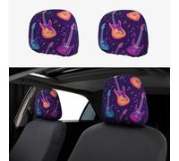 CSIVKEJ Poggiatesta per auto con stampa di chitarra viola, 2 pezzi, protezione per poggiatesta auto, adatta alla maggior parte dei veicoli, accessori interni auto