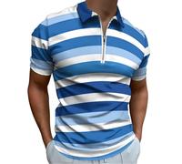 CSIVKEJ Polo da uomo, a maniche corte, slim fit, polo da golf, camicia casual atletica per tutti i giorni, ufficio e attività all'aperto, Strisce bianche e blu., 5XL