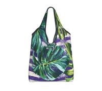 CSIVKEJ Sacchetti della spesa riutilizzabili con manici si ripiega in un piccolo sacchetto lavabile design, Foglie tropicali 15, Medium
