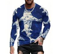 CSIVKEJ T-shirt da uomo a maniche lunghe con stampa con aquila animale, girocollo, casual, morbida maglietta atletica per tutti i giorni, Blu squalo., L
