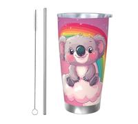 CSIVKEJ Tumbler con stampa di koala e arcobaleni, in acciaio inox, da 590 ml, con coperchio e cannuccia, adatto alla maggior parte dei supporti per auto