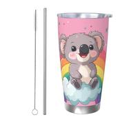 CSIVKEJ Tumbler con stampa di koala e arcobaleni, in acciaio inox, da 590 ml, con coperchio e cannuccia, adatto alla maggior parte dei supporti per auto