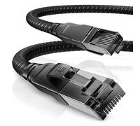 CSL - Cavo di rete CAT 7 Black Series Gigabit Ethernet LAN, 1 m, guaina di cotone, 10000 Mbits, cavo patch, Cat.7, cavo grezzo S FTP PIMF, schermatura con spina RJ 45, switch router modem gaming