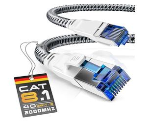 Csl-Computer Csl - Cavo Di Rete Cat.8 40 Gbit, 7,5 M, In Cotone, Cavo Patch Lan, Cavo Dati Rj45, Cavo Ethernet Cat 8 Gigabit {Bianco 10,0 M Bianco}