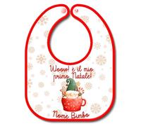csm informatica Bavaglino Asilo con elastico personalizzato con nome tema Buon Natale Merry Christmas (Nome bimbo Woow! È il mio primo Natale!)