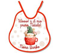 csm informatica Bavaglino per neonato personalizzato con nome tema Buon Natale idea regalo feste Natale Merry Christmas (Nome bimbo Woow! È il mio primo Natale!)