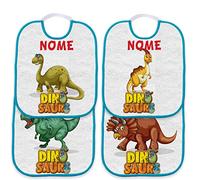 csm informatica Set 4 Bavetta Bavaglino Asilo personalizzabile con nome Dinosauri Azzurro Spugna qualita' certificata Oeko-Tex Standard 100 ® Classe 1 prodotta in Italia