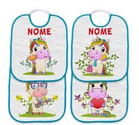 csm informatica Set 4 Bavetta Bavaglino con elastico Asilo personalizzabile con nome Unicorno Azzurro Spugna qualita' certificata Oeko-Tex Standard 100 ® Classe 1 prodotta in Italia