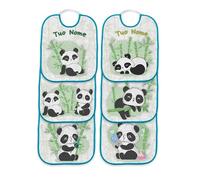 csm informatica Set Asilo personalizzato con nome a scelta bavaglini asilo con elastico, sacca o asciugamano (Set da 6 Bavaglino con Elastico Panda bambù Bordo Azzurro)