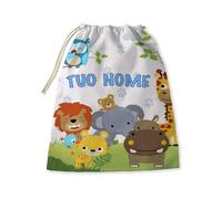 csm informatica Set per Asilo personalizzato con nome (Sacchetto - Sacca asilo AnimalI della foresta leone ippopotamo orso giraffa gufo)