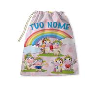 csm informatica Set per Asilo personalizzato con nome (Sacchetto - Sacca porta bavaglini tovagliette scuola materna Elementare Nido - fantasia Unicorno Arcobaleno Rosa)
