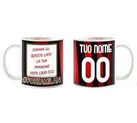 csm informatica Tazza Mug colazione personalizzabile disegno maglia della tua squadra con nome e numero Regalo x tifoso Gadget, cuore rossonero,love Milano (Tifoso rossonero carica la tua immagine)