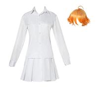 CSOCKS Anime The Promised Neverland Cosplay Costume Emma Norman Ray Camicia Bianca Pantaloni Gonna a Pieghe Completi con Parrucca per Uomo Donna