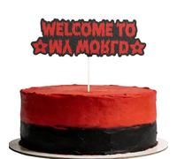 Csoisoy Decorazione per Torta Welcome To My World, Decorazione Torta in Carta Glitterata Rossa e Nera a Tema Horror con Motivi Floreali Mangia-Uomini per Feste di Compleanno Halloween