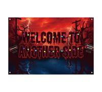 Csoisoy Welcome to Another Side Sfondi, 150x100cm Stile Spaventoso Sfondi Decorazione Nero e Rosso per Compleanno Festa di Halloween Decorazione Parete Accessori per Foto