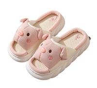 CSSHNL Ciabatte Estive Pantofole da donna con plateau Lino for la casa Maiale Scarpe da donna firmate carine Scarpe basse in canapa for interni eleganti e casual(Pink,38-39)