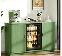 CSstone Mobile bar con ante a serrandina da 130 cm di lunghezza, scomparto frigorifero, credenza retrò multifunzionale con stazione di ricarica, portabottiglie rimovibile e ripiani regolabili.