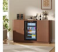 CSstone Mobile bar con ante a serrandina da 130 cm di lunghezza, scomparto frigorifero, credenza retrò multifunzionale con stazione di ricarica, portabottiglie rimovibile e ripiani regolabili.