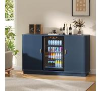 CSstone Mobile bar con ante a serrandina da 130 cm di lunghezza, scomparto frigorifero, credenza retrò multifunzionale con stazione di ricarica, portabottiglie rimovibile e ripiani regolabili.