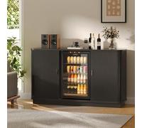 CSstone Mobile bar con ante a serrandina da 130 cm di lunghezza, scomparto frigorifero, credenza retrò multifunzionale con stazione di ricarica, portabottiglie rimovibile e ripiani regolabili.