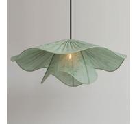 CSSYKV Lampadario Geometrico Di Grandi Dimensioni 23,6'' Lampada A Sospensione Stile Rustico Con Paralume In Tessuto Di Lino Verde Vintage 1 Headlight Illuminazione Wabi-sabi Giapponese