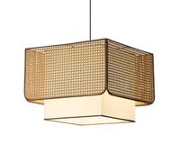 CSSYKV Lampadario In Rattan Da 23,6" Con Lanterna In Lino, Stile Boho Rustico, Con Gabbia In Bambù Intrecciata A Mano, Moderno Apparecchio Di Illuminazione In Vimini A Luce Naturale