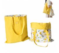 CSVZKIAY Borsa Shopper Reversibile in Cotone e Lino 40 x 36 cm, Tote Bag Double Face con Stampa Limoni, Borsa a Spalla Pieghevole Lavabile per Donna, Bambina, Scuola, Spesa e Tempo Libero