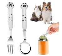 CSXMONEY 2 cucchiai per cibo per animali domestici, con manico lungo 17,8 cm, in acciaio inox, simpatici cucchiai e forchetta per mescolare i gatti