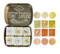 CSY art gallery Set di 6 acquerelli in mica fatti a mano, metallizzati, glitterati, brillanti - tavolozza di latta arancione e giallo Acuarela, regalo divertente per artisti (Manhattan Sunset)