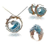 CSYBYW Set di gioielli del giuramento dell'oceano,collana/anello/orecchini regolabili con onda dell'oceano,confezioni di gioielli a tema marino estivo,regalo di gioielli ispiratori(1Jewelry Set)