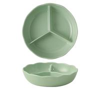 CSYQPDMBDL Piatti Piani Divisi, Piatto Porzionato, Piatto in porcellana diviso con divisorio a 3 scomparti, vassoio for snack in ceramica(Green)