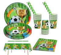 CSYY 101 Pezzi Forniture per Decorazioni Compleanno Calcio, Tema Calcio Stoviglie per Feste,Addobbi Compleanno Bambino Include Piatti Tovaglia Tazze Cannucce Tovaglioli Decorazioni -20 Ospiti