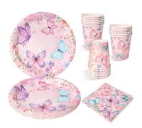CSYY Farfalla Stoviglie Per Feste, 52 Pezzi 16 Bambini Ospiti Decorazione Compleanno Piatti di Carta Tazze Tovaglioli