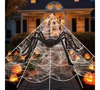 CSYY Halloween Decorazione Ragnatela Esterna Grande 276" Peloso Ragno Gigante 59" 40g Ragnatele 50 Piccoli Ragni Artificiali Per Interni ed Esterni