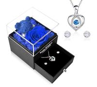 CSYY Rosa Eterna, Confezione Regalo Fiori Stabilizzata Regalo con Collana Cuore e Orecchini a Perno per Anniversario Compleanno Festa della Donna per Mamma Sorella Moglie Blu